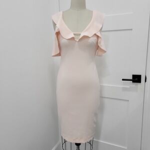 Rachel Rachel Roy Pink Ruffle Cold-Shoulder V-Neckline Sheath Dress Size 0
